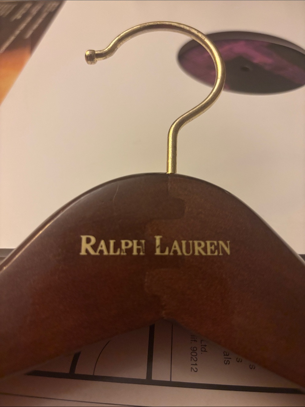 Ralph Lauren Brown Wooden Jacket Hanger with Gold Hook